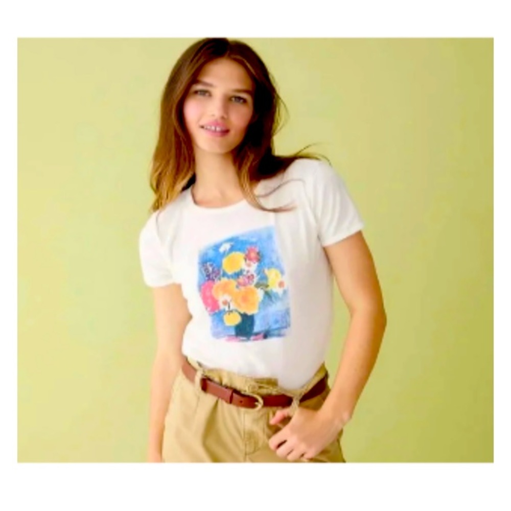 NWT J. Crew “Floral Painting” Cropped T-Shirt - Size Medium
